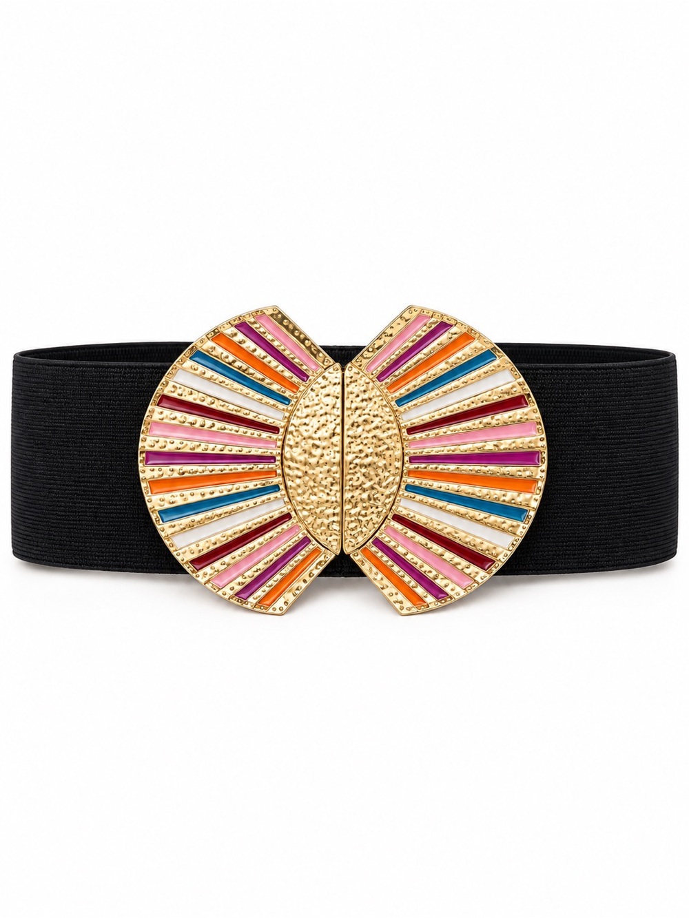 Zara Black Stretch Belt Gold Multicolor Buckle Size 85 | NWT